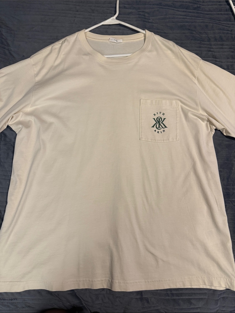 Kith Cream Short Sleeve Pocket Tee with Green Chest Logo